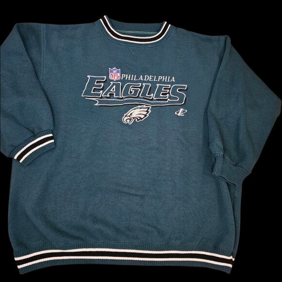 90s Philedelphia Eagles Team Crewneck Sweatshirt Proline NFL Mens Sz XL Teal - Picture 1 of 11